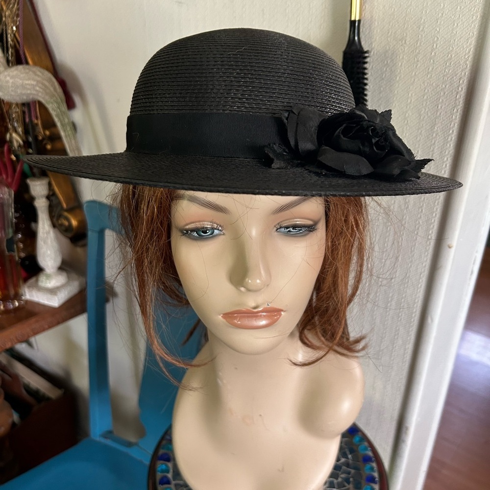 Vintage Black Straw Wide Brim Hat - image 4